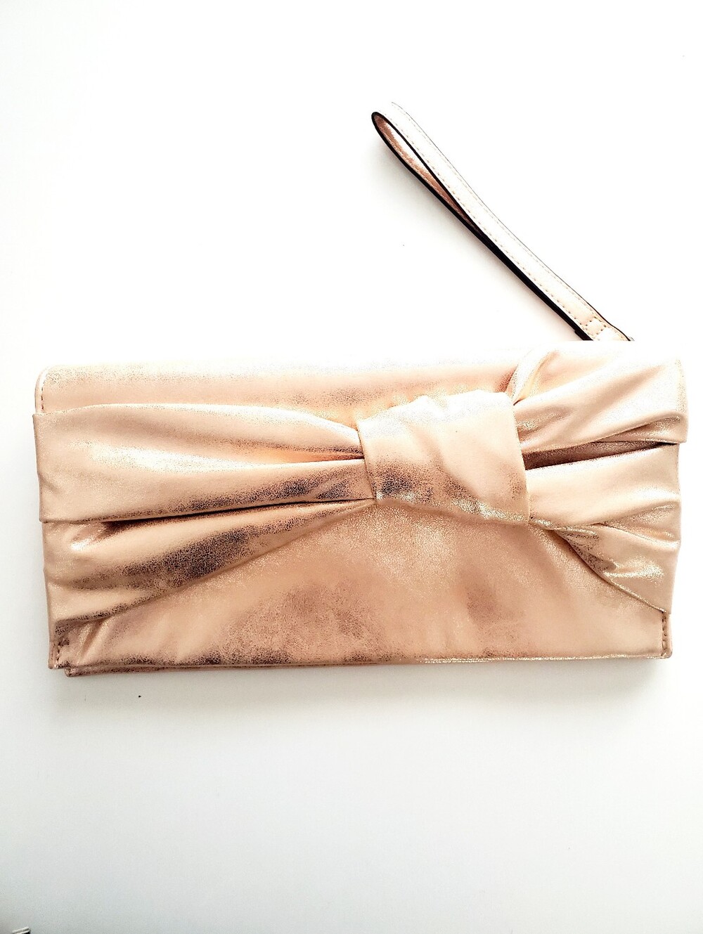 Max Studio Metallic Rose Gold Bow Clutch with Chain & Wristlet